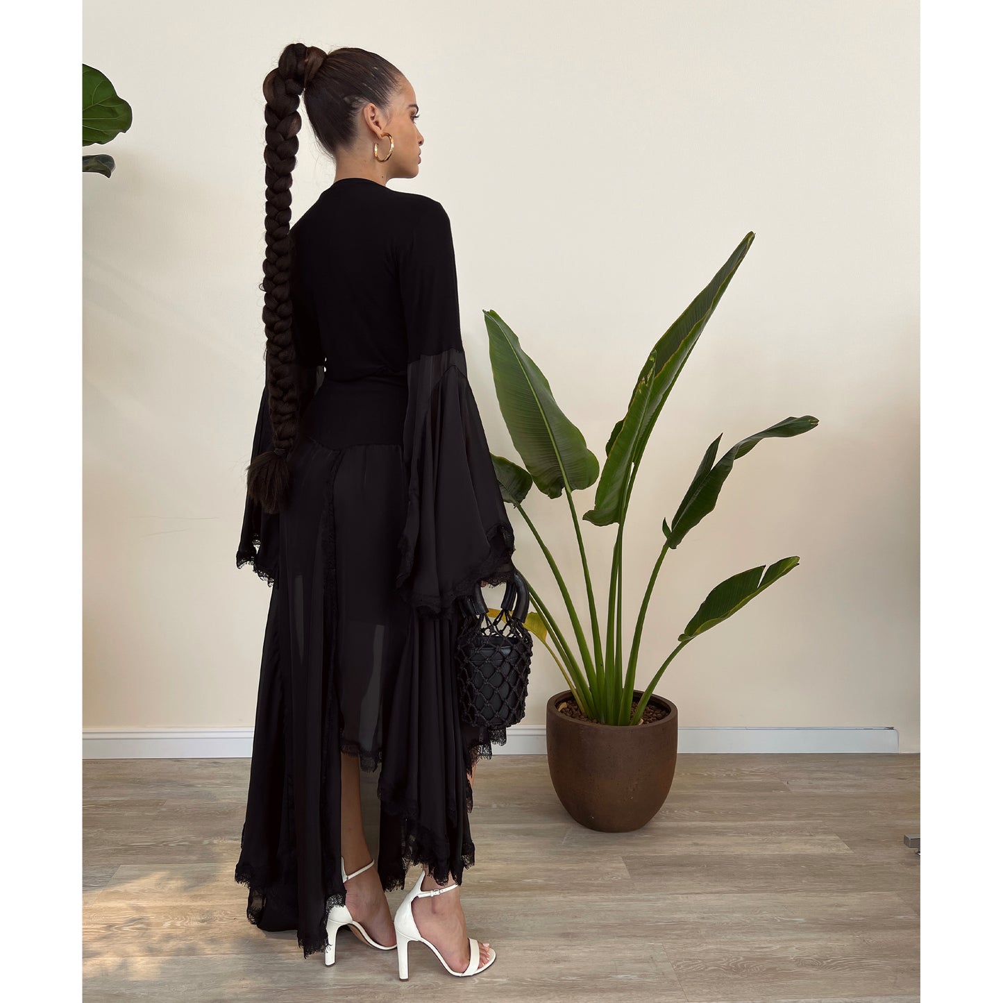 Black Modal Jersey Chiffon with Lace  Skirt