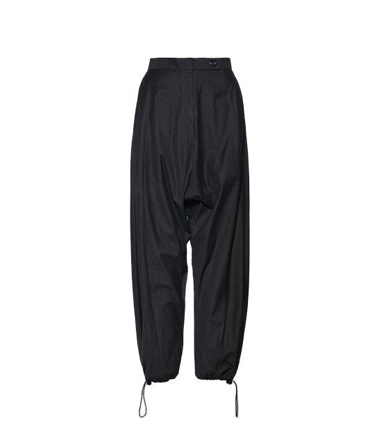 Black Cotton Drop Crotch Pants with Toggle