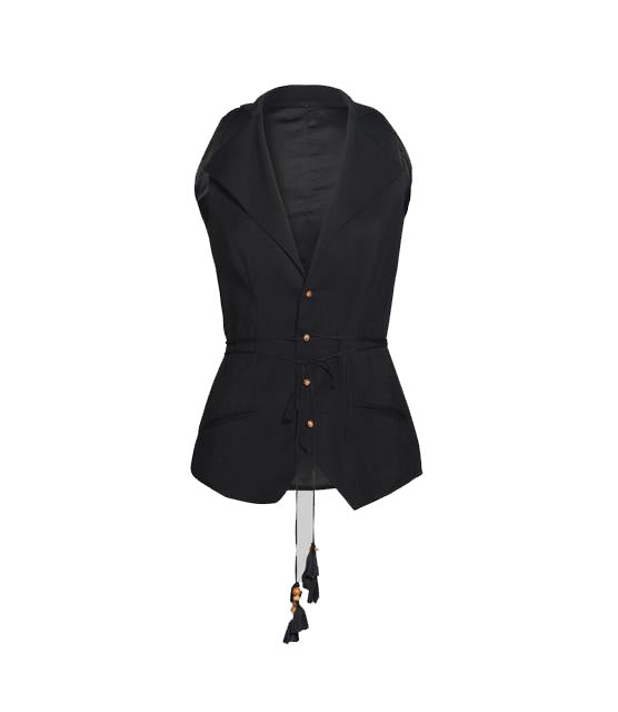 Black Pure Linen Waistcoat