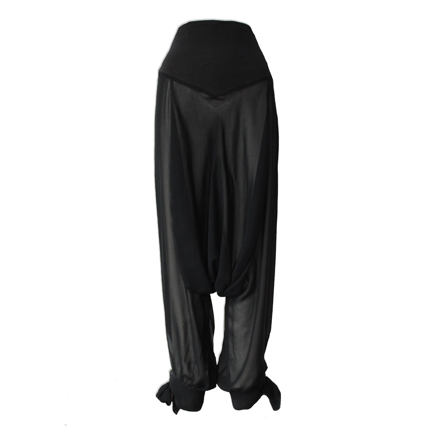 Black Chiffon Pants with Tie Detail Sculpting Waistband