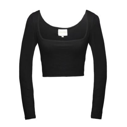 Black Modal Jersey Square Neck Long Sleeve Tee