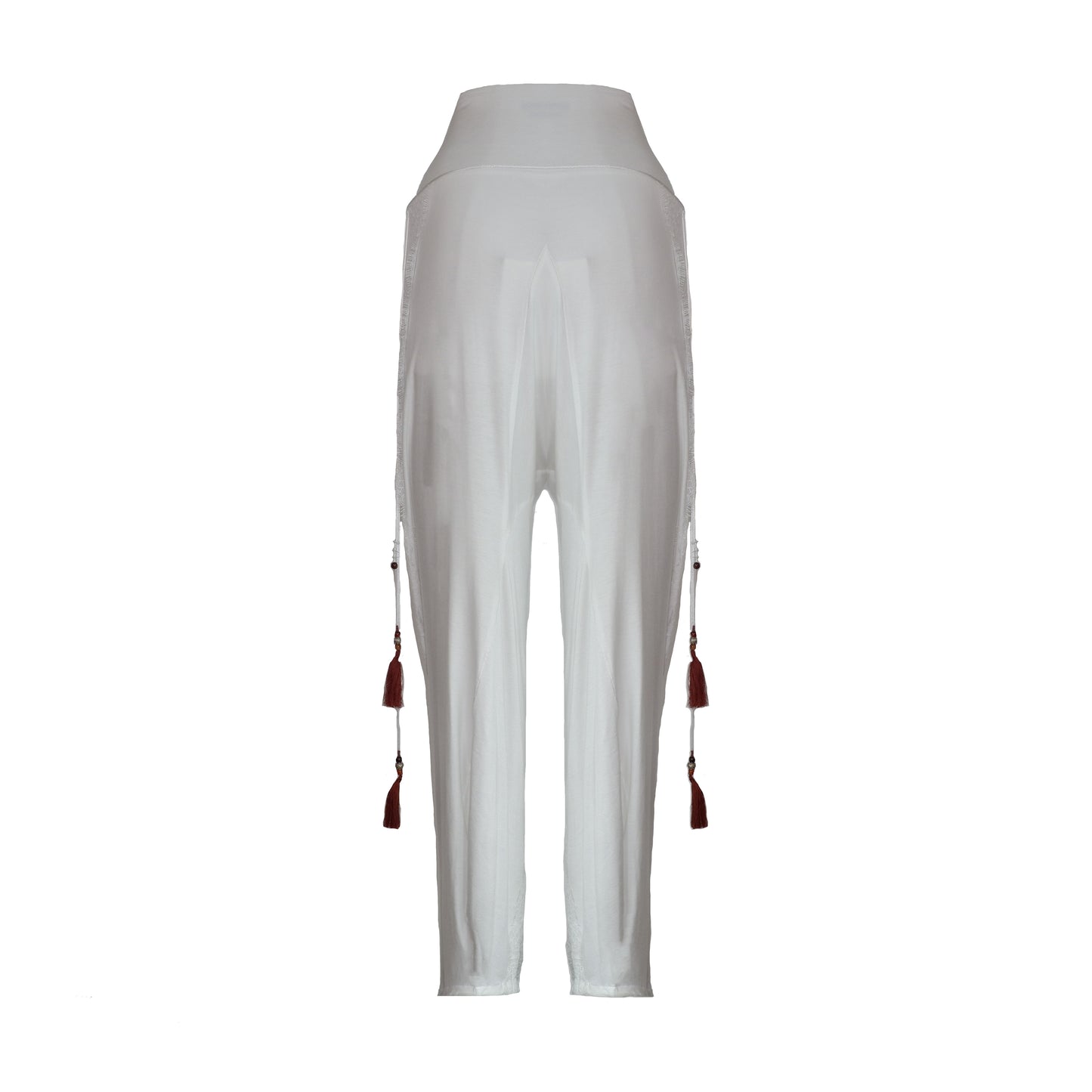 White Modal Soft Jersey Pant with Lace Seam Detail